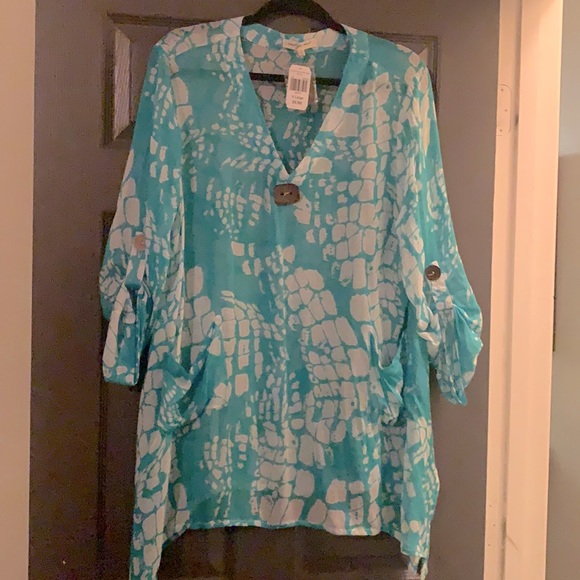 Tunic aqua and white. - Picture 1 of 7